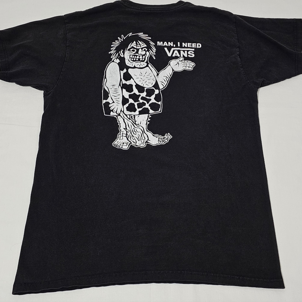 Vans 'Man, I Need Vans' Caveman Black Classic Fit T-Shirt Men's M 100% Cotton
